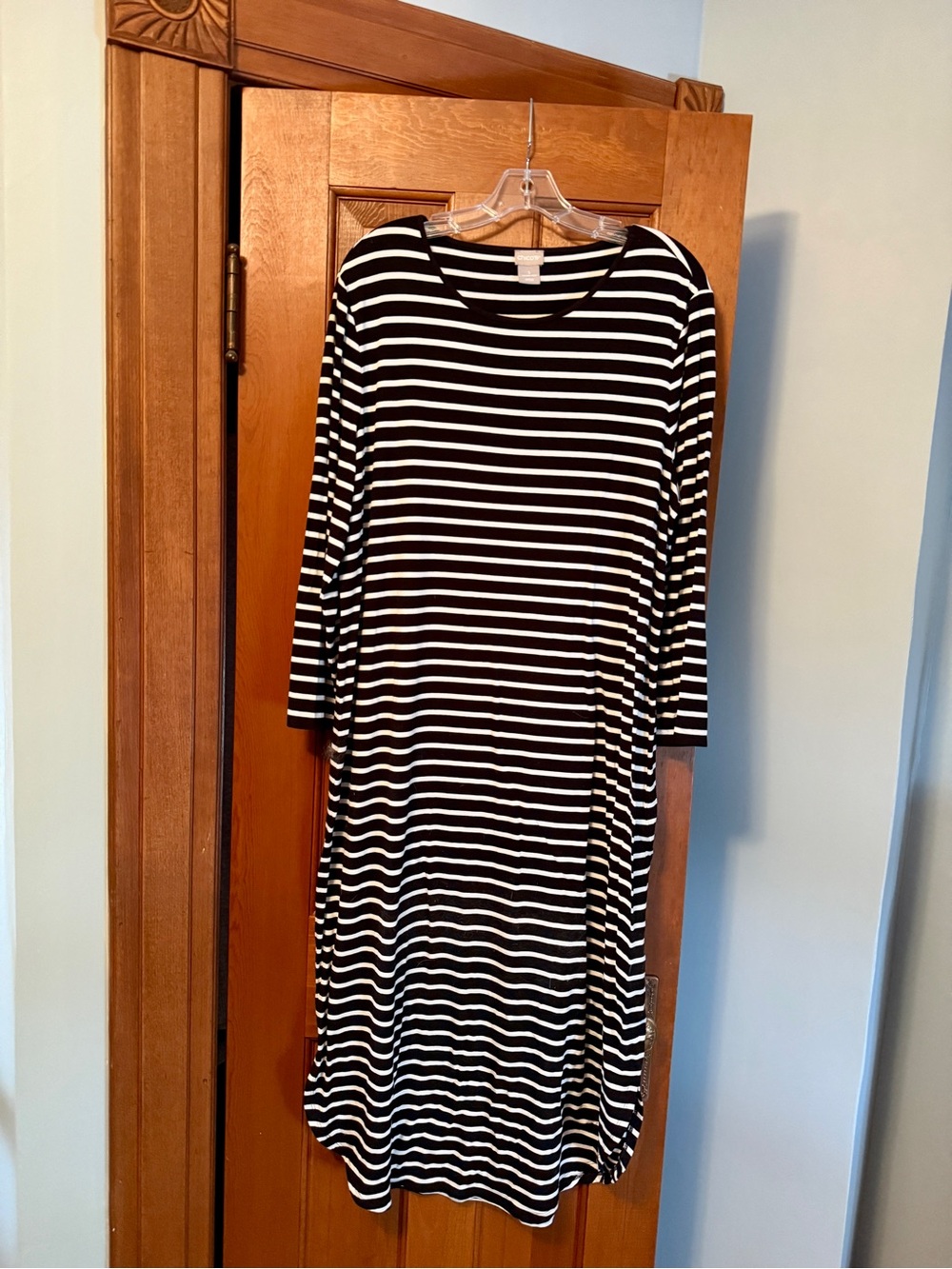 Chico's Black and White Striped Midi Dress